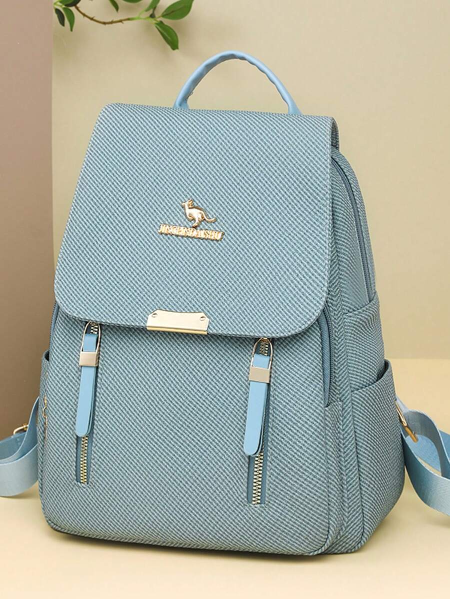 女士软皮背包，大容量女士背包，休闲旅行背包，女孩背包 - 藍色 - 查看 1