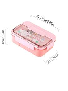 可定制文字Logo可爱卡通儿童便当盒套装，含勺子和叉子，学生便携式密封隔层塑料午餐盒，带餐具，防漏，易清洁，可微波炉加热，保温，儿童，晚宴，现代，多彩，可爱