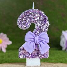 1 件闪亮紫色闪光蜡烛，配有奢华蝴蝶结装饰，生日派对婚礼装饰 - 淺紫領結 - 查看 6