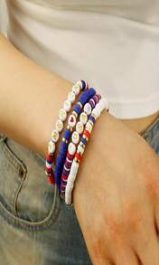Elegance 11 Designs Heishi Beaded Bracelets For Women Polymer Clay Colorful Surfer Stackable Beads Boho Bracelet Summer Beach Jewelry - 酒紅色 - 查看 6