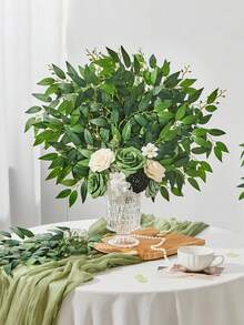 5pcs Greenery Stems Artificial Plastic Green Leaf Garland Vines Hanging Spray For DIY Wedding Arch Bouquet Filler Table Centerpieces Home Decor Valentine's Day, Valentines Wedding, Birthday, Room Decor, Wall Decor, Home Decor Living Room, Bedroom,Party - Green - View 5