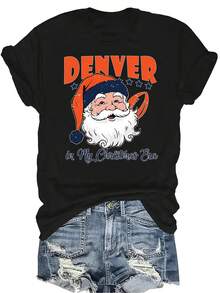 Camiseta de Denver Football en mi era navideña Camiseta unisex de verano casual, transpirable, de personalidad, de cuello redondo, de manga corta, ropa de calle, versátil, adecuada para adolescentes y adultos - Negro - Ver 1