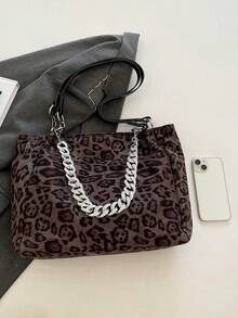 Women's Fashion Leopard Print Large Capacity Tote Bag, Suitable For Daily Commute - Black - View 8