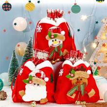 1pc/5pcs Christmas Gift Bag With Handle, Christmas Themed Candy Bag, Santa Claus, Christmas Elk, Christmas Polar Bear, Christmas Snowman Style Christmas Gift Storage Bag, Drawstring Design Drawstring Bag