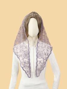 1pc Women's Vintage Rose Flower Ruffle Edge Triangular Scarf Shawl, Fashion Soft Breathable Scarf, Women's Elegant Outdoor Decorative Headscarf, Church Wedding Veil, Graceful Gift