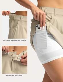 Women's Skort 5 Pockets Cargo Skirt Skirts Skorts Women Casual Summer Hiking - 卡其色 - 查看 3
