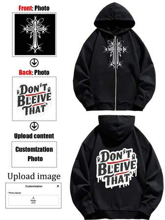 [Personalizado] Servicio de personalización de sudadera con capucha con cremallera para hombres, admite patrones creativos/diseños de anime/exclusivos para parejas/fotos de mascotas/selfies en el frente y la espalda, versátil para otoño, invierno, primavera, excelente como regalo de vacaciones