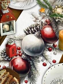 1pc Christmas Table Runner – Holiday Table Cover With Christmas Ball Pattern - Machine-Made, Ideal Gift For Home Decoration And Festive Atmosphere - Multicolor - View 4