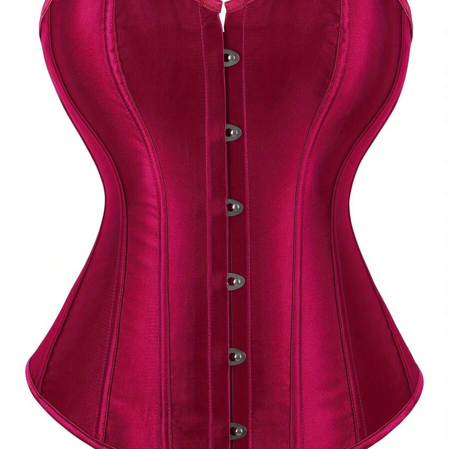 Strapless Vintage Silk Bodysuit Front Lace Tight Non-Stretch Polyester Women Apparel For Adult Carnival Costume Occasions - 釀酒紅 - 查看 1