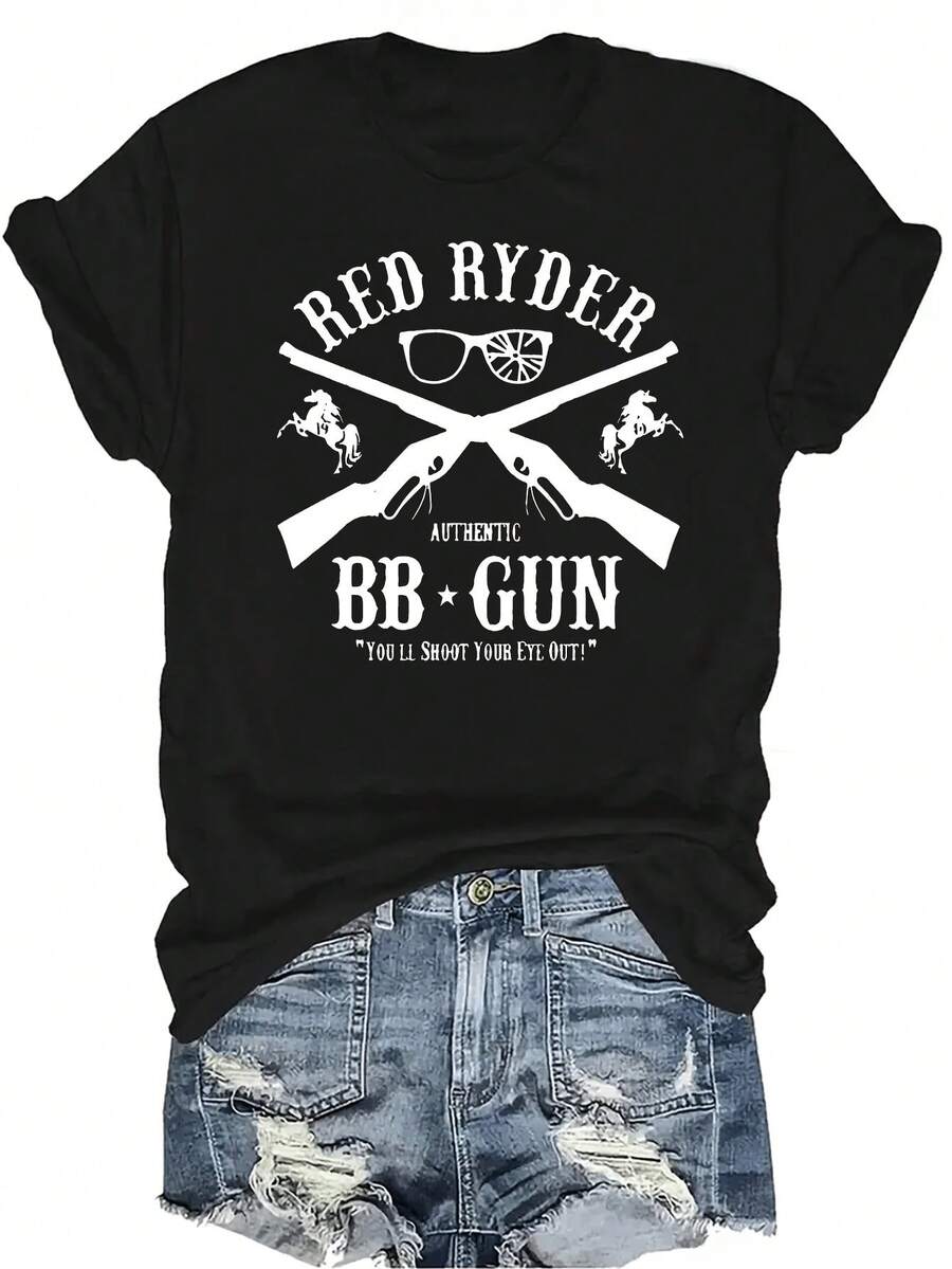 Camiseta de la película "" Unisex, de verano, casual, transpirable, de personalidad, cuello redondo, manga corta, ropa de calle, versátil, adecuada para adolescentes y adultos - Negro - Ver 1