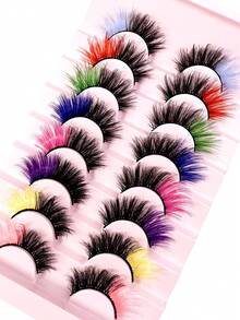 8Pairs Colored False Eyelashes, 3D Mink Faux Lashes With Color Tips, Dramatic Fluffy Volume Strip Lashes For Cat Eye Look, Colorful Lash Extensions For Makeup Artists, Cosplay, Parties Strip Lashes, Lashes, Eyelashes, Fake Lashes