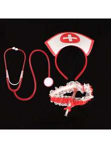 7件套护士服装套装，包括头带、听诊器、医疗包和化妆道具，适合节日派对表演。 - 彩色 - 查看 5