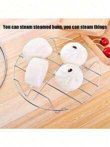 1pc Minimalist & Practical Kitchen Tool - Stainless Steel Plain Design, Rounded Shape, High Foot To Prevent Burns, Stable 4-Corner Support, Smooth Edges To Avoid Scratches, Can Be Used For Steaming Food, Non-Stick Pot Bottom, Space-Saving - Silver - View 8