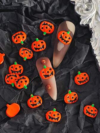 10 Stücke Halloween Metallic Orange Gruselige Atmosphäre Dunkle Kürbis Nagelkunst DIY Zubehör Nageldekoration Zubehör