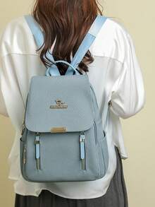 女士软皮背包，大容量女士背包，休闲旅行背包，女孩背包 - 藍色 - 查看 7