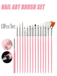 Nail Brush, Pink Nail Art Brush Set, Nail Liner Brush, Nail Dooting Pen For 3D Flower, Fine Nail Brush For French Tips, Nail Art Design Tools, 1PC/15PCS/20PCS Nail Brush, Flat Brush, Fan Brush, 15 Pcs Nail Art Painting Brushes With 5 Pcs Double-End Nail Dotting Tools, Nail Tech Supplies, French Nail Brush, Nail Art, Nail Supplies, Nail Accessories, Nail Tools, Nail Art Tools