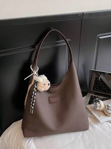 Bolsa de ombro grande casual feminina, bolsa leve para compras - Café - Ver 5