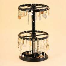 Estante de joyería giratorio de doble capa, estante de exhibición de joyería transparente en forma de árbol, estante de almacenamiento para pendientes y collares, 1. - Transparente - Ver 4