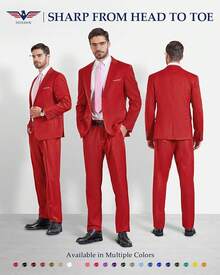 Traje de 2 piezas para hombre Hihawk, conjunto de pantalones sólidos de 2 botones, FGLB Navidad - Rojo - Ver 2