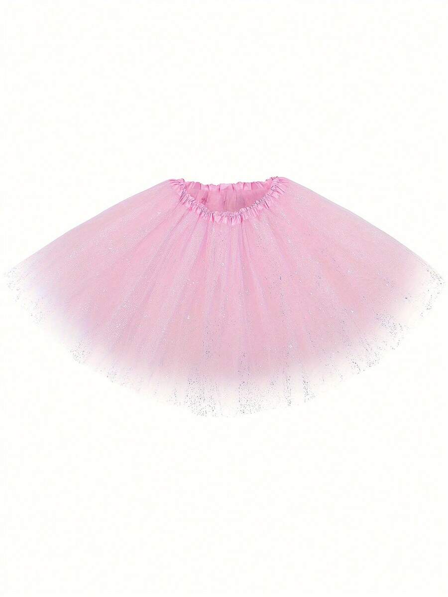 Adult Women's 3-Layer Sequined Tiered Tulle Ballet Tutu, Elegant Elastic Waist Mini Skirt For Ballet, Women's Clothing - Màu Hồng Tươi - Xem 1