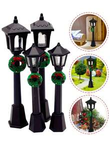 4 sztuki miniaturowych lamp ulicznych do domku dla lalek, retro lampa naftowa, kreatywne świąteczne oświetlenie uliczne, latarnia uliczna w kształcie pociągu, czarny zewnętrzny słupek lampy, żywica, prezent na imprezę, nadaje się do akcesoriów do domku dla lalek, miniaturowa lampa uliczna, słupek do latarni, dekoracja do mikrokrajobrazu, wystrój ogrodu w stylu wróżek, akcesoria do oświetlenia ogrodowego, gry karnawałowe, wystrój pokoju