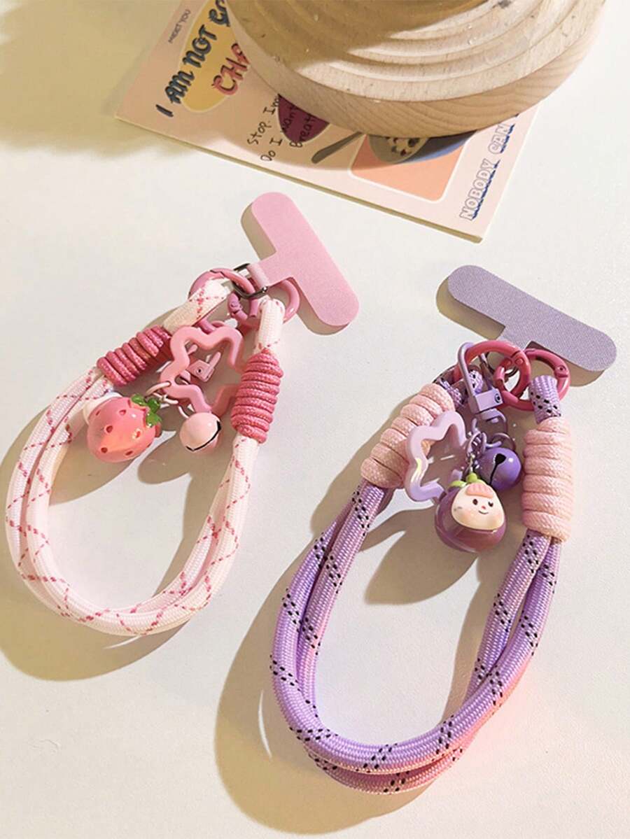 1 件多巴胺可爱时尚手机挂绳、钥匙扣、包包挂件、腕带 - 彩色 - 查看 1