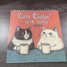 1pc 2026 Cats Chillin With Coffee Calendar, Featuring Various Cat Designs, Holiday Calendar, Holiday Wall Calendar