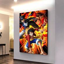 1pc Anime Canvas Art - Ace One Piece Fiery Portrait With Red Hair & Blue Accents, Dynamic Action Pose, Perfect For Living Room, Bedroom, Office, Playroom Or Man Cave Decor, Anime Room Decor, Perfect Room Decoration, No Frame.