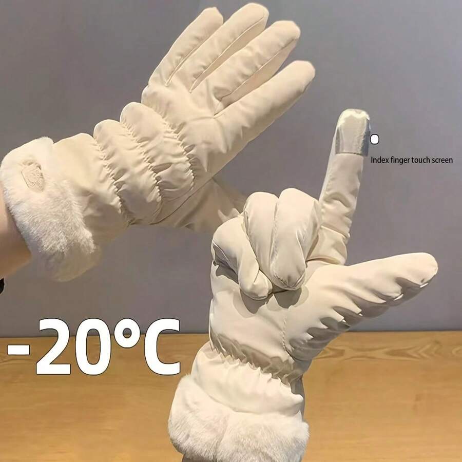 1 Pair Of Winter Warm Ladies Gloves-Soft And Thick, Wool Lining, Touch Screen Compatible, Windproof, Waterproof, Breathable, Suitable For Skiing, Riding, Motorcycle Riding And Outdoor Activities - Multicolor - View 1