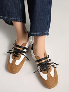 Giày ba lê đế mềm phong cách Mary Jane mới 2025, nhẹ, thoáng khí, họa tiết vá, giày thể thao thường ngày cho mùa hè - Màu be - Xem 12