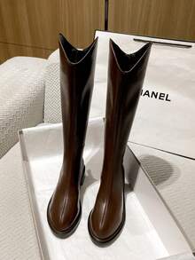 2025 hochwertige, stark nachgefragte Herbst-Neuheit mit hohem Absatz, vielseitige Mode-Kniestiefel, Damen-Schuhe mit niedrigem Absatz und spitzer Zehenpartie, elegante minimalistische Overknee-Stiefel