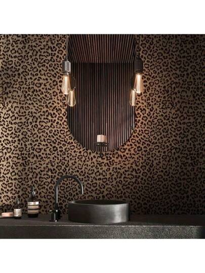 Roll Leopard Print Peel Stick Wallpaper, Waterproof Removable Self Adhesive Textured PVC Contact Paper, Bedroom Kitchen, Bathroom, Cabinets, Vanity, Easy To Apply Remove, Bruin Geel Home Sticker