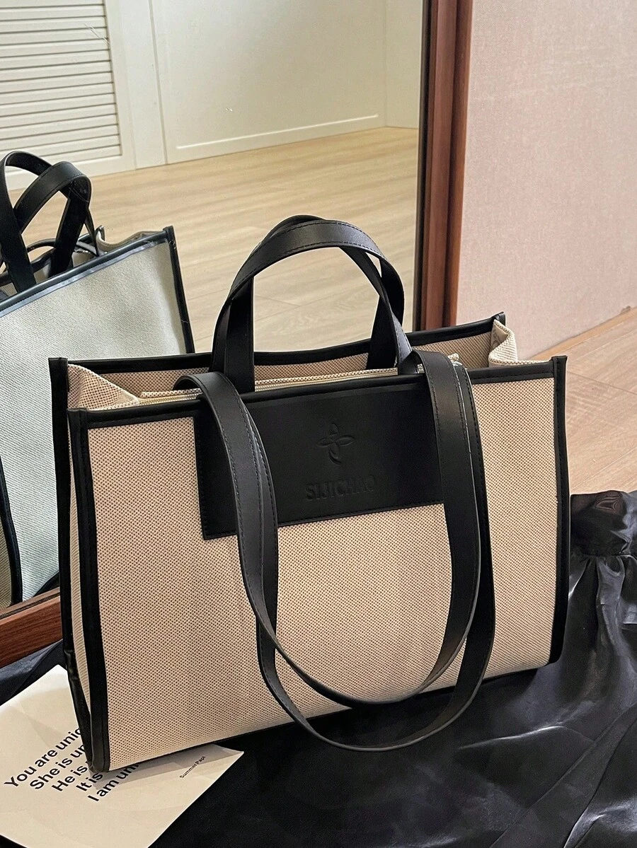 极简大容量手提包、单肩包、托特包、斜挎包 - 黑色 - 查看 1