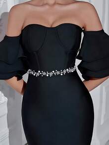 1 件时尚百搭珍珠水晶新娘腰带、头饰、婚纱配饰。适合礼服、派对、圣诞节 - 彩色 - 查看 1