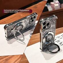 (可折叠支架) (银色手环) 适用于 Galaxy A123456789987654321 45G 电镀磁吸防摔透明手机壳，防摔手机壳适用于三星 S25/S24/S23/S22 系列/A 系列、OPPO、Redmi、Moto、Pixel，适用于 Vivo，适用于 OPPO