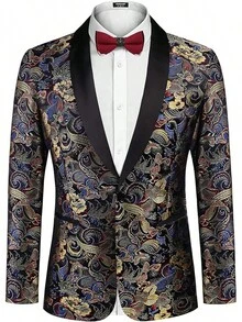 Men's Floral Jacket Luxury Embroidered Stylish Suit Blazer Jacket For Wedding Party Dinner-2025 - 蝴蝶-黑色 - 查看 1