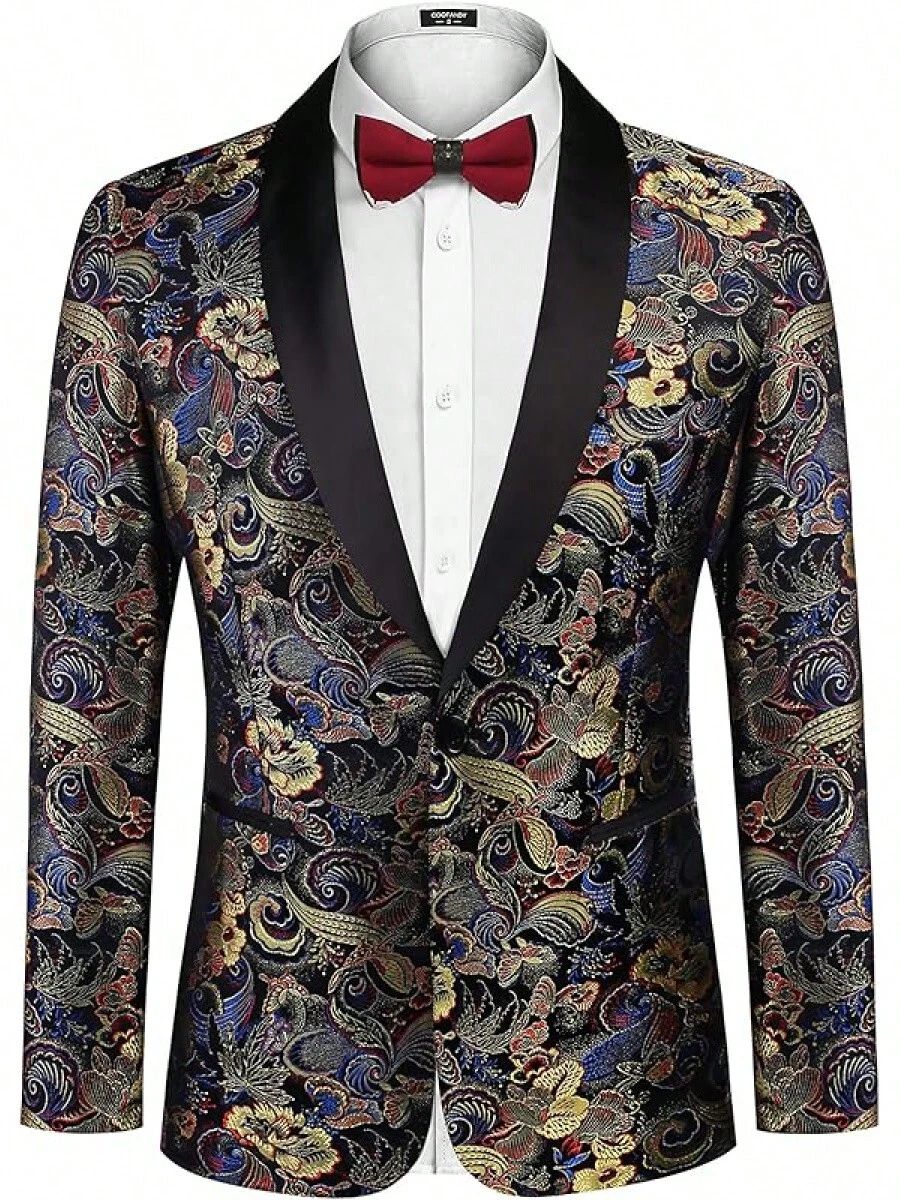 Men's Floral Jacket Luxury Embroidered Stylish Suit Blazer Jacket For Wedding Party Dinner-2025 - 蝴蝶-黑色 - 查看 1