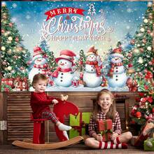 1 Stück Weihnachts-Hintergrundfahne, 210 x 150 cm / 150 x 100 cm / 100 x 75 cm Weihnachtsbaum Schneemann Fröhliche Weihnachten Hintergrund, geeignet für Weihnachtsparty, Fotohintergrund, Wandschild, Gartenschild, Weihnachts-Neujahrs-Weihnachtsfeier Dekoration