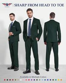 Hihawk Men's 2 Piece Suit, 2 Button Solid Pants SetChristmas FGLB - Deep Green - 查看 2
