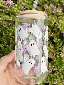 Cartoon Ghost Halloween Glass Straw Cup, Coffee Glass Cup, Beverage Juice Cup, Water Cup - Best Choice For Gifts To Friends!