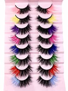 8Pairs Colored False Eyelashes, 3D Mink Faux Lashes With Color Tips, Dramatic Fluffy Volume Strip Lashes For Cat Eye Look, Colorful Lash Extensions For Makeup Artists, Cosplay, Parties Strip Lashes, Lashes, Eyelashes, Fake Lashes
