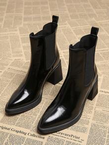 2025秋季新款高品质热销撞色优雅切尔西靴，秋季踝靴，女士秋季靴，粗跟 - 黑色 - 查看 2