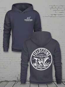 Men's Loose Casual Hooded Sweatshirt,  Hunting Preserve Logo Graphic, Polyester, Comfortable For Autumn, Dry Branch Georgia Design - 深灰色 - 查看 1