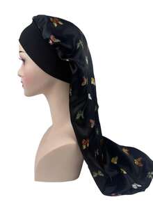 2pcs Satin Butterfly Print Long Sleep Cap, Luxury Satin Silk Sleep Cap With Adjustable Drawstring, Comfortable Fit, Christmas Gift Hair Sleep Cap - Multicolor - View 11