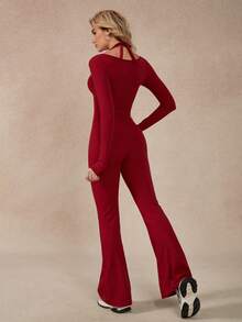 NcmRyu 1件舒适休闲圆领阔腿直筒圣诞连体裤 春季 - 紅色 - 查看 3