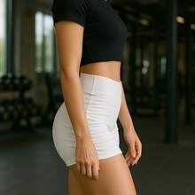 Women's Summer Casual Shorts, High Waist Ruched, Slim Fit, Mini Fitness Beach Casual Shorts - 白色 - 查看 2