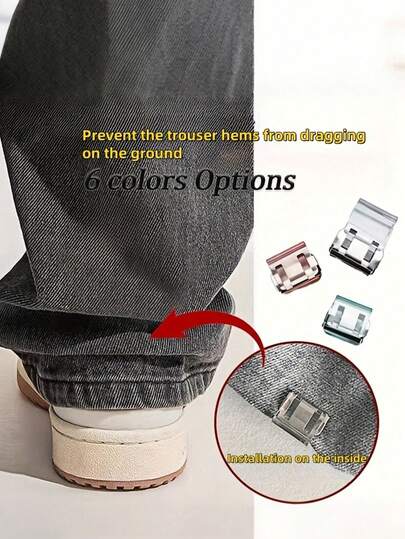 6-1pc Shorten The Pants Legs With Invisible Fixing Clips, Prevent Dragging At The Bottom Of The Pants Legs, Hide The Buckle Leg Closure Device Without Seams, Prevent Pants Legs From Dragging The Floor, Suitable For Jeans And Pants, Waterproof, Portable