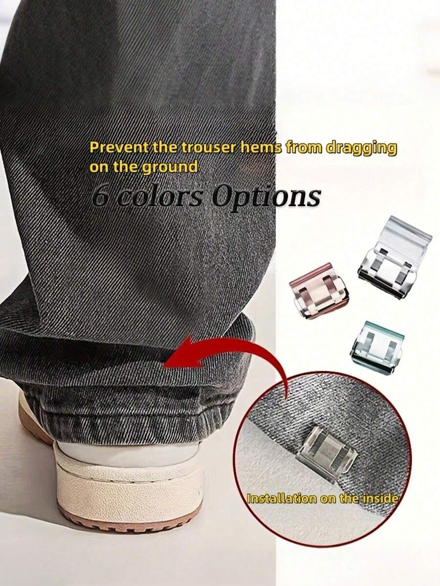 6-1件装 隐形固定夹缩短裤腿，防止裤腿拖地，隐藏式裤扣闭合装置，无缝设计，防止裤腿拖地，适用于牛仔裤和裤子，防水，便携