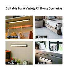 1 pieza Luz de gabinete con sensor de movimiento LED, 3 temperaturas de color (luz blanca, luz natural, luz blanca cálida) con brillo ajustable, luz de carga inalámbrica USB
