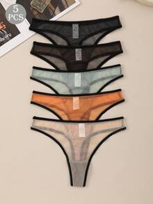 5pcs Women's Minimalist Comfortable Mesh Thong Panties